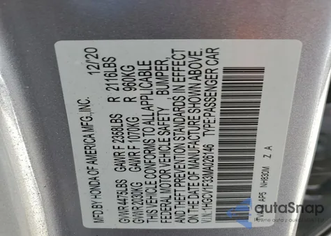 2021 Honda Accord Sport from USA, damaged, VIN 1HGCV1F33MA026146